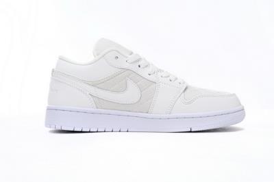 wholesale quality air jordan 1  low quilted triple white