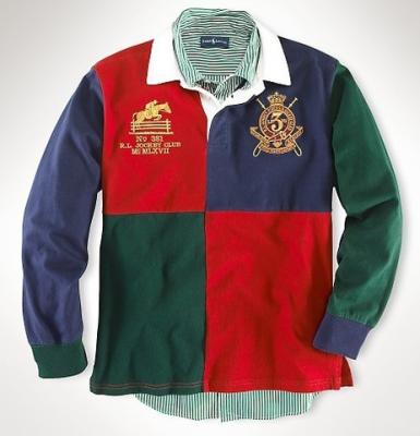 Ralph Lauren men Polo shirt-long sleeve-red/green/navy blue/white strip No.383