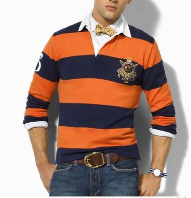 Ralph Lauren men Polo shirt-long sleeve-orange/black strip No.377